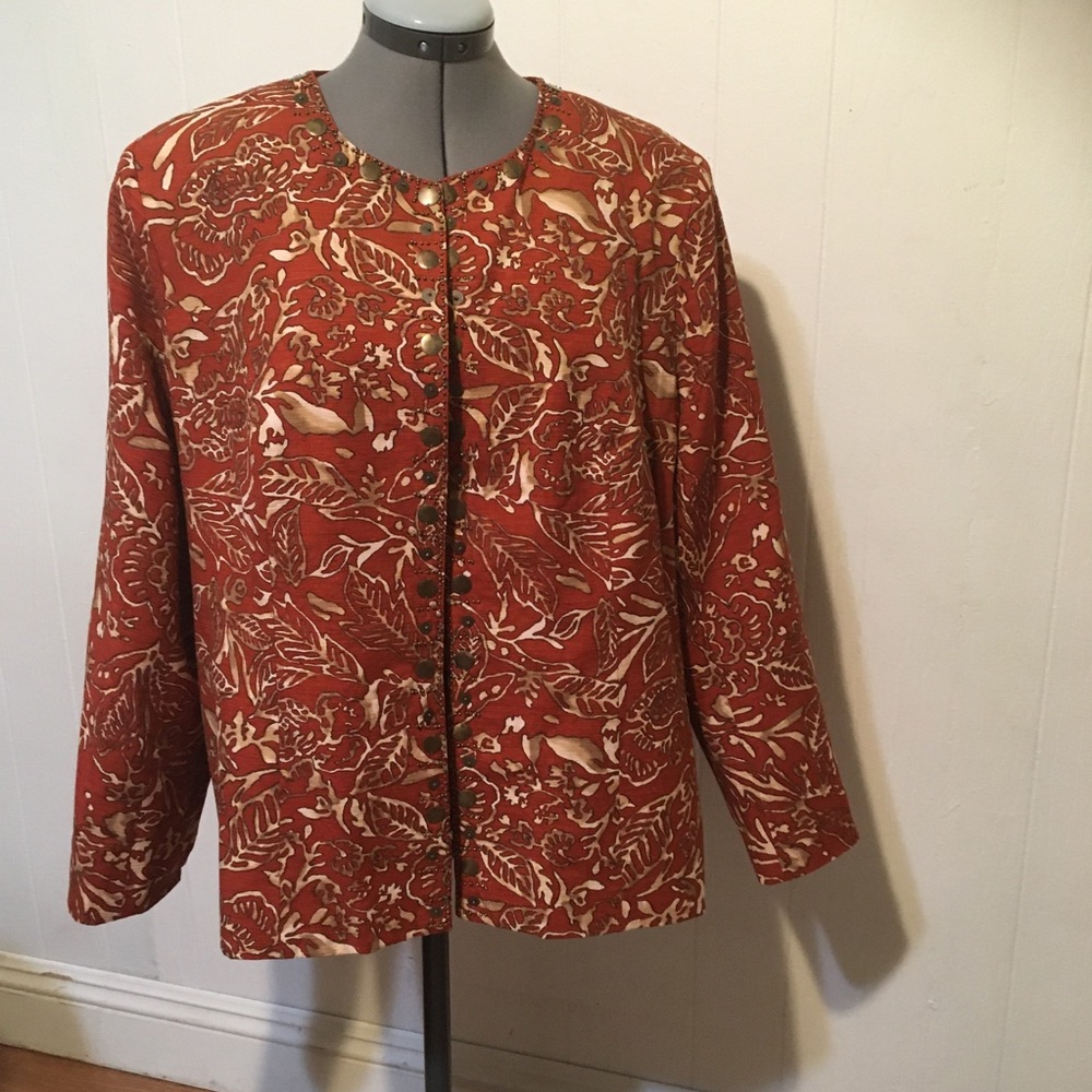 🔥 Theresa Trenz  85% silk 15% viscose beads detailed floral print jacket  1X